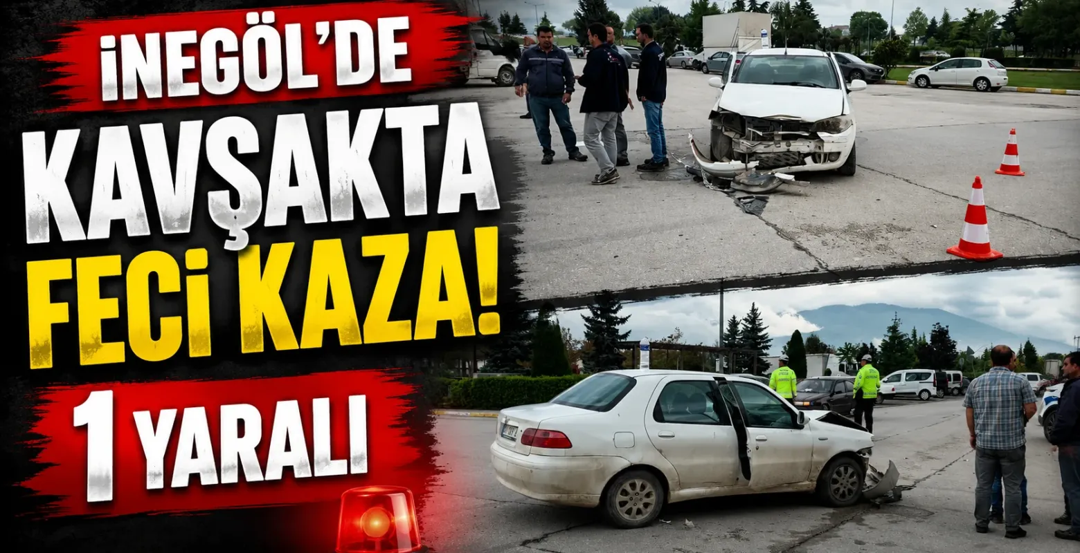 İnegöl'de kavşakta feci kaza! 1 yaralı