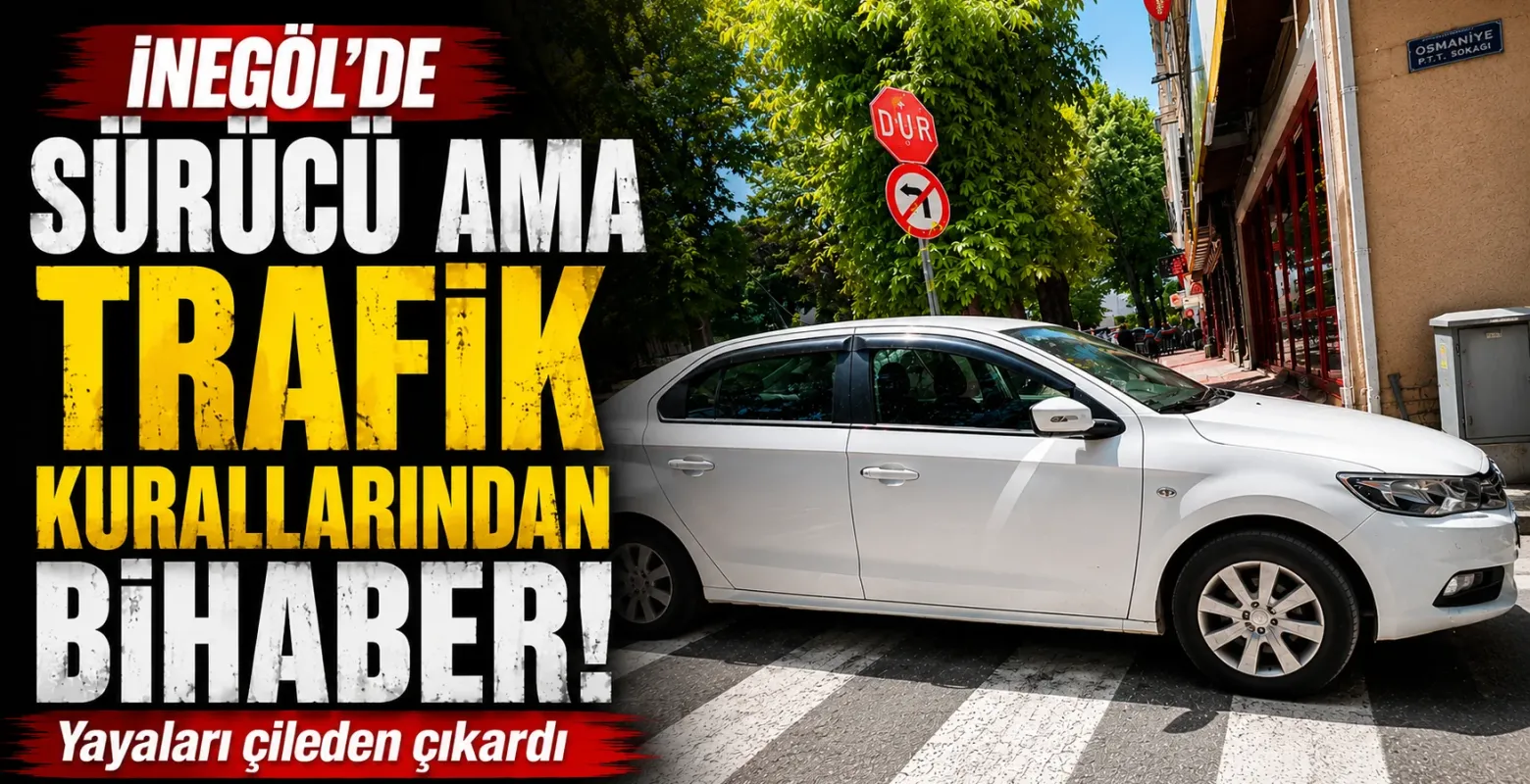İnegöl’de sürücü ama trafik kurallarından bihaber! Yayaları çileden çıkardı