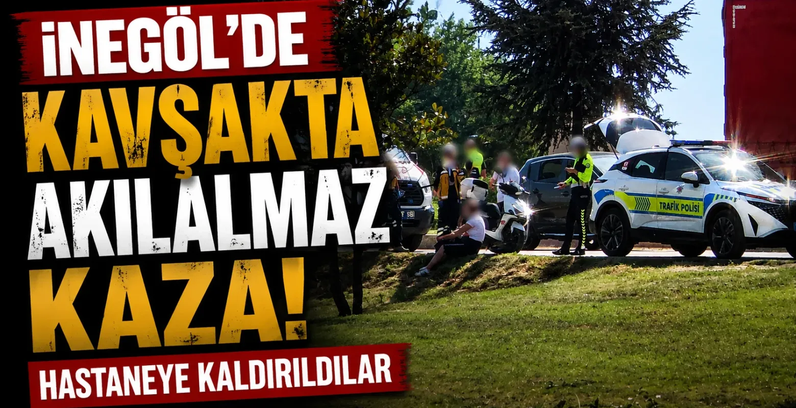 İnegöl'de kavşakta akılalmaz kaza! Hastaneye kaldırıldılar