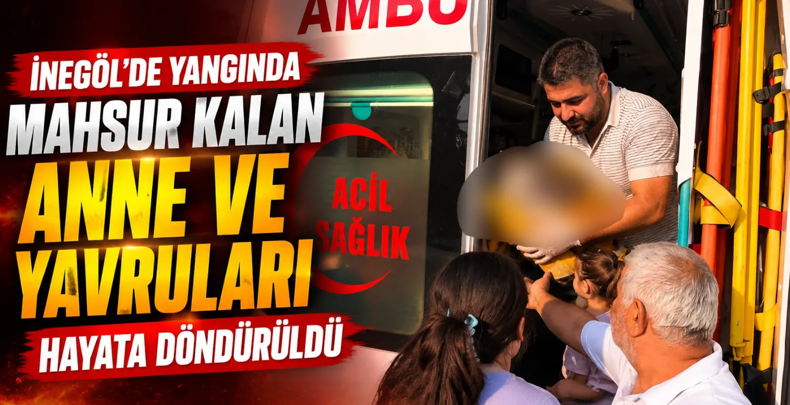 İnegöl'de yangında mahsur kalan anne ve yavruları hayata döndürüldü
