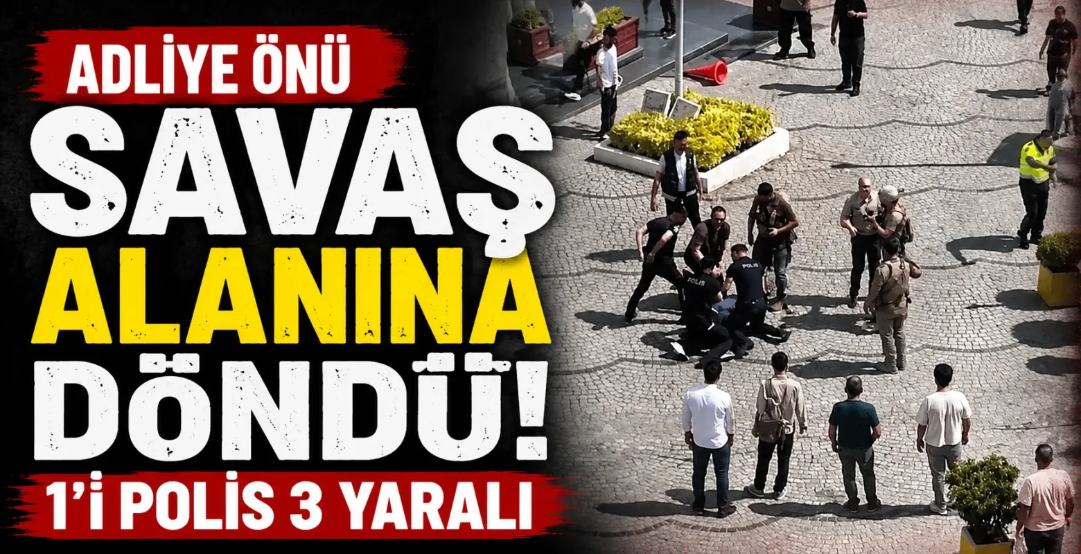 Adliye önü savaş alanına döndü! 1'i polis 3 yaralı