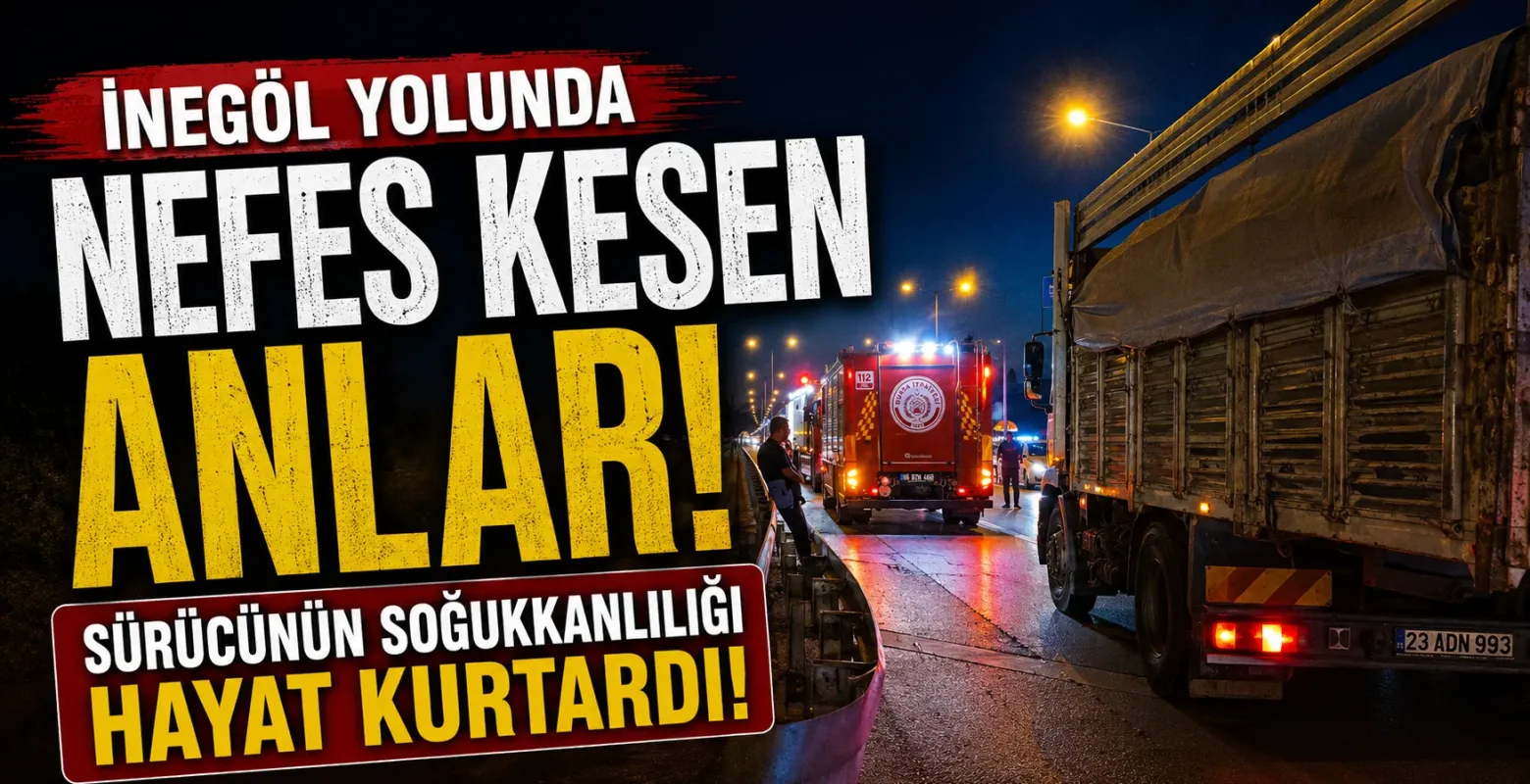 İnegöl Yolunda Nefes Kesen Anlar! Sürücünün Soğukkanlılığı Hayat Kurtardı!