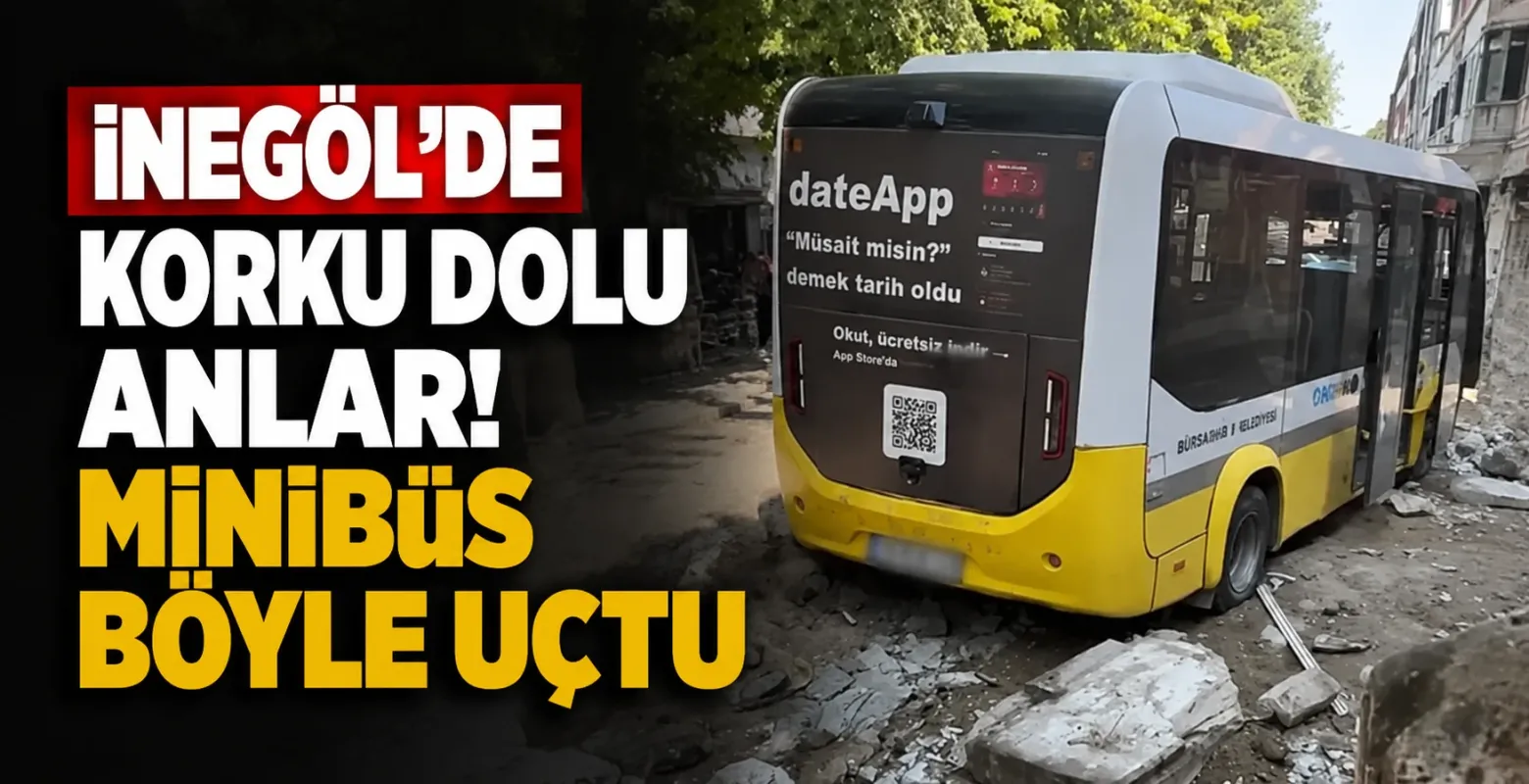 İnegöl'de Korku Dolu Anlar! Minibüs Böyle Uçtu