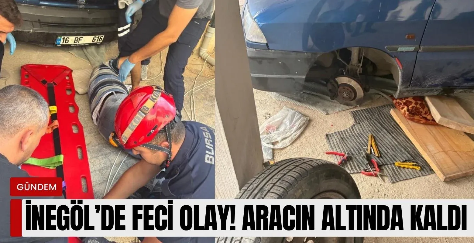 İnegöl'de korku dolu anlar! Aracın altında kaldı