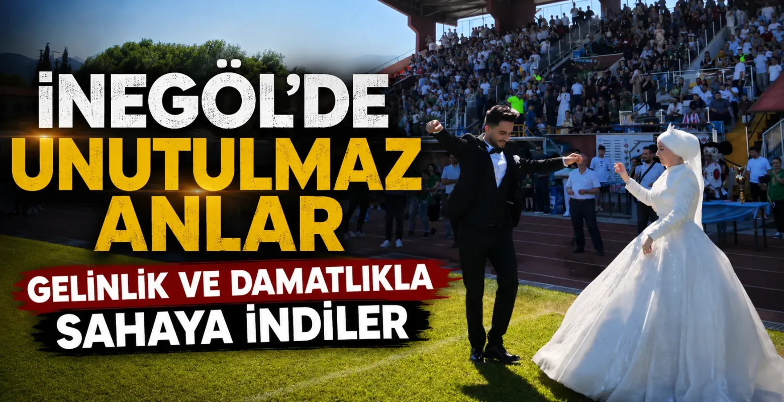İnegöl'de unutulmaz anlar! Gelinlik ve damatlıkla sahaya indiler