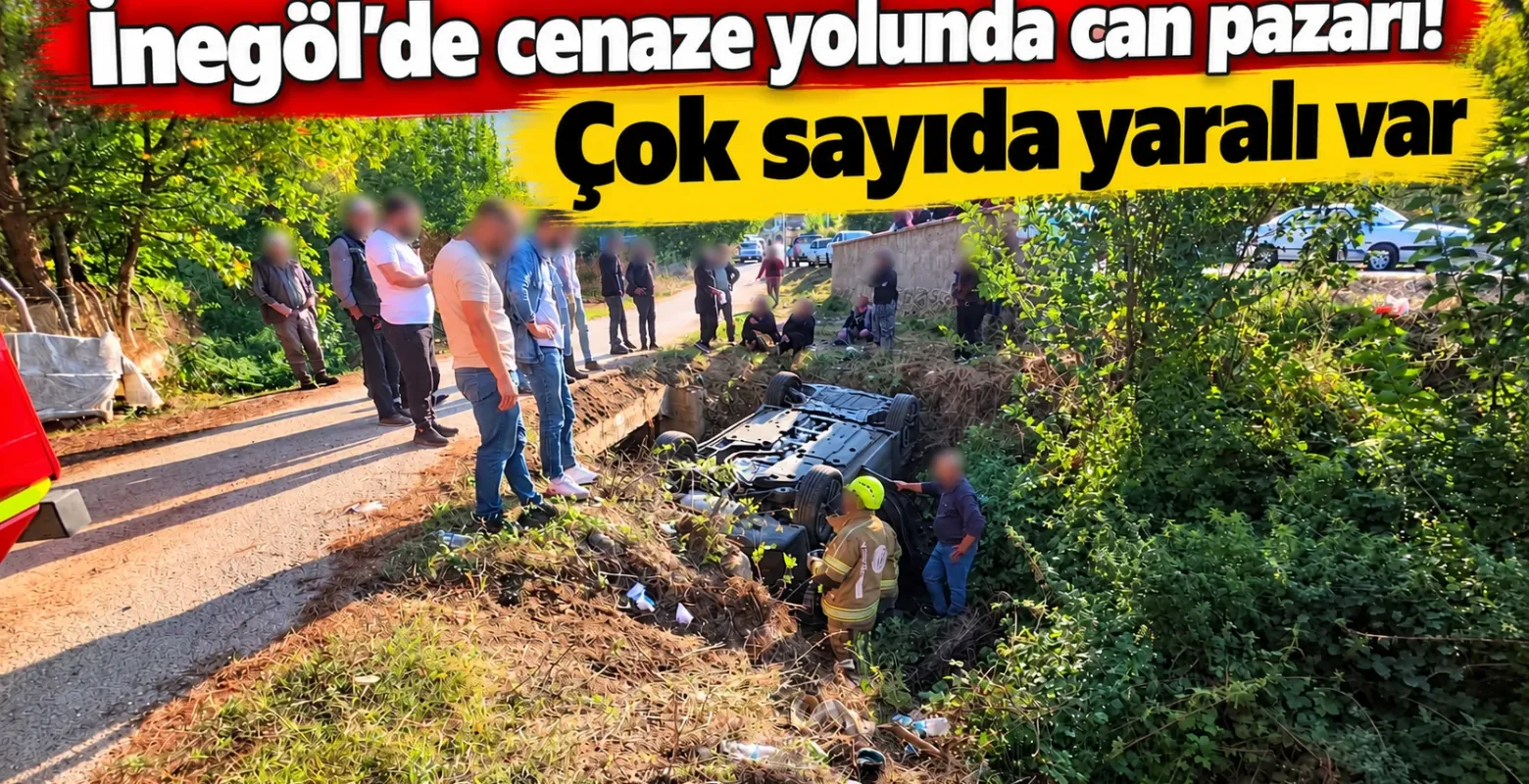 İnegöl'de cenaze yolunda can pazarı! Çok sayıda yaralı var
