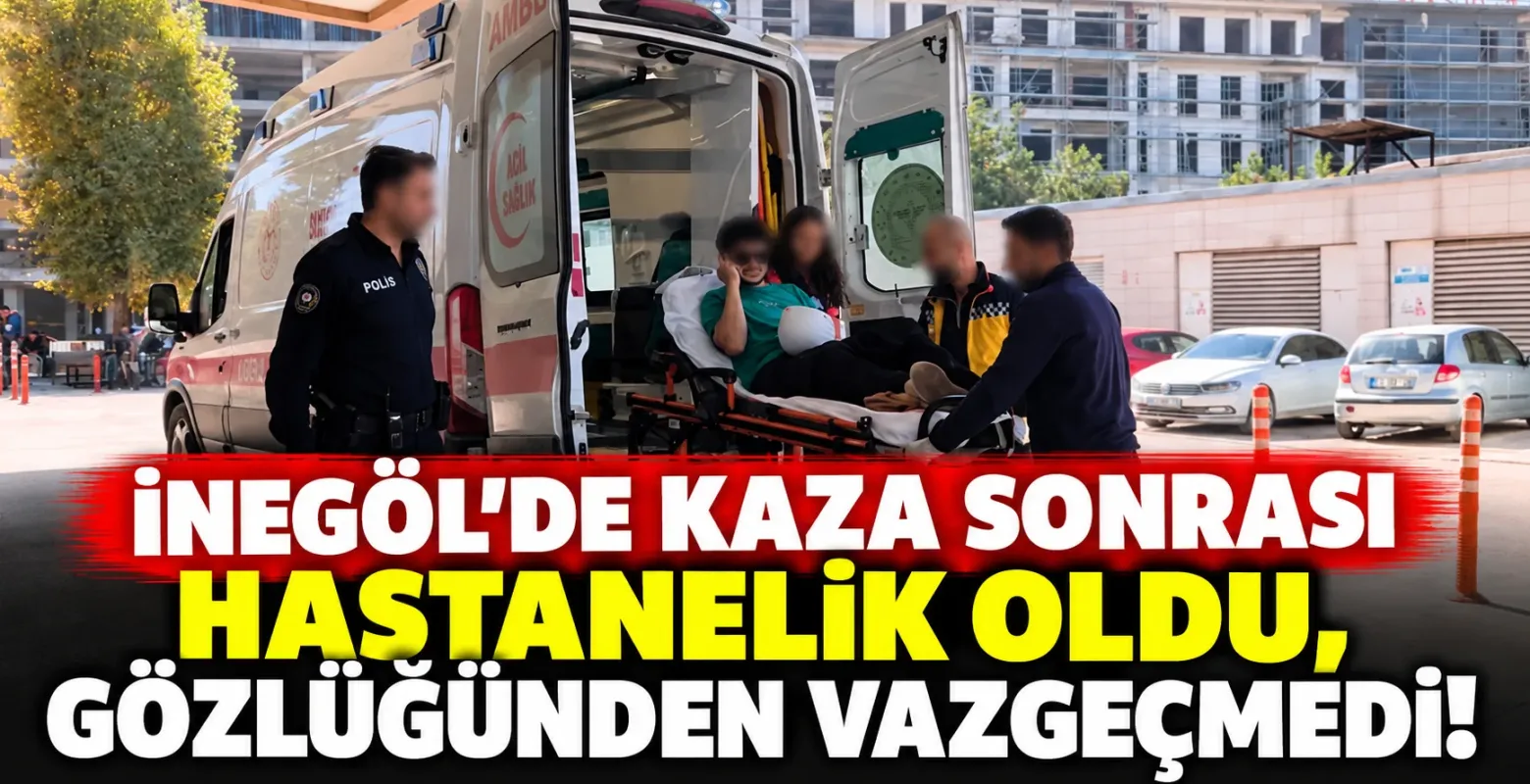 İnegöl'de kaza sonrası hastanelik oldu, gözlüğünden vazgeçmedi!