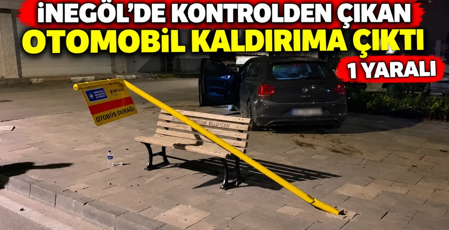 İnegöl'de kontrolden çıkan otomobil kaldırıma çıktı: 1 yaralı