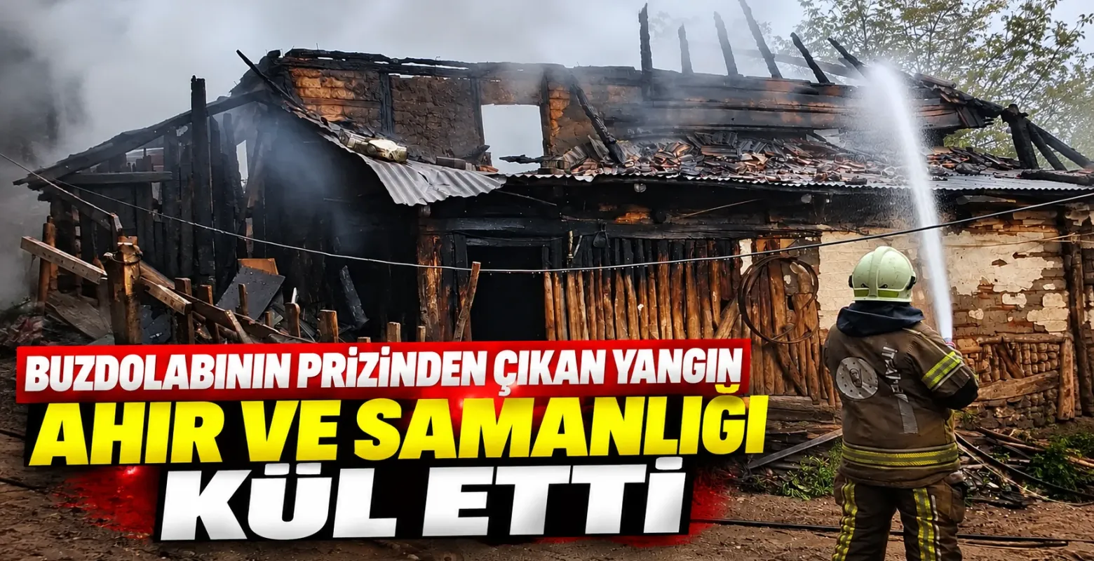 Buzdolabının prizinden çıkan yangın ahır ve samanlığı kül etti