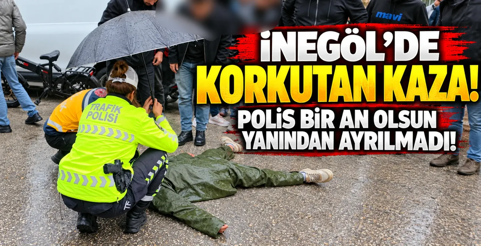 İnegöl'de Korkutan Kaza! Polis Bir An Olsun Yanından Ayrılmadı