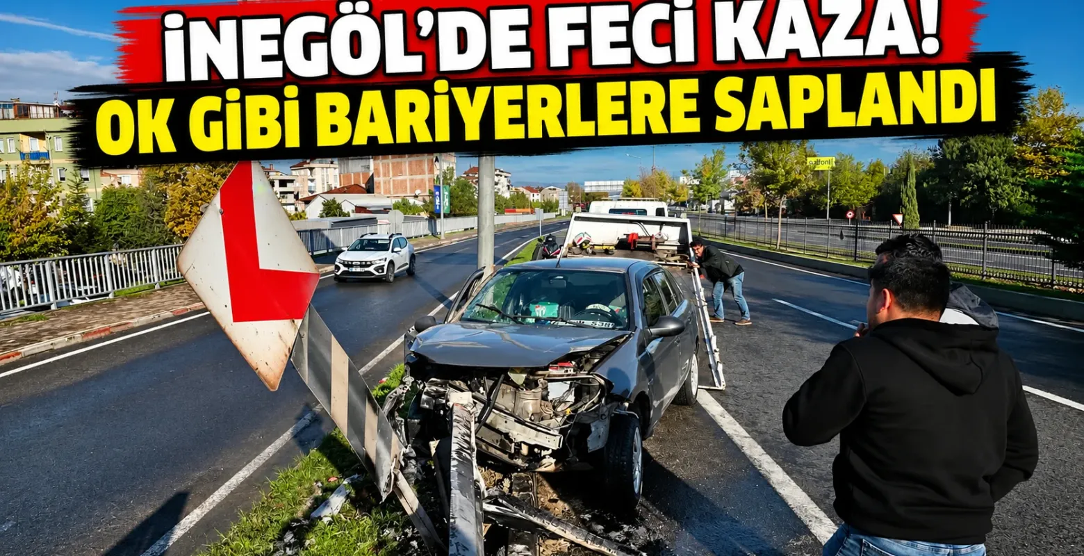 İnegöl'de feci kaza! Ok gibi bariyerlere saplandı