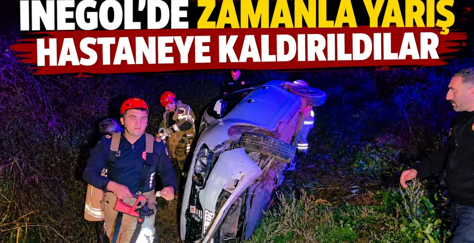 İnegöl’de virajı alamayan otomobil takla attı