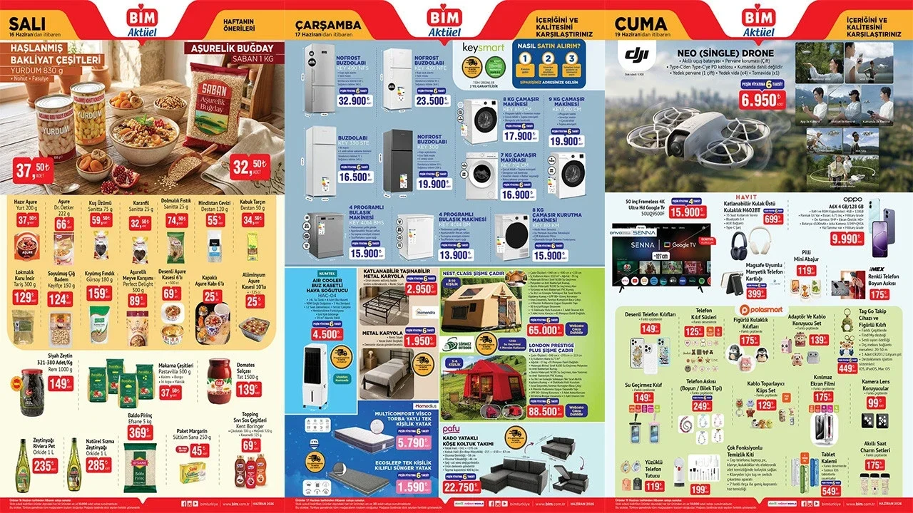 BİM 16-17-19 Haziran aktüel kataloğunda aşure ve teknoloji ürünleri
